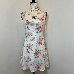 Altar'd State Slip Dress White Multi Floral Cowl Neck Medium